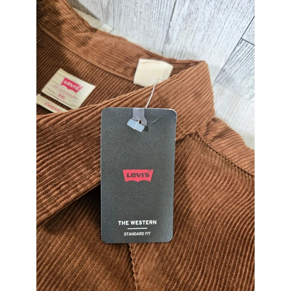 Levis The Western Brown Corduroy Pearl Snap Shirt Mens XXL 100% Cotton NEW